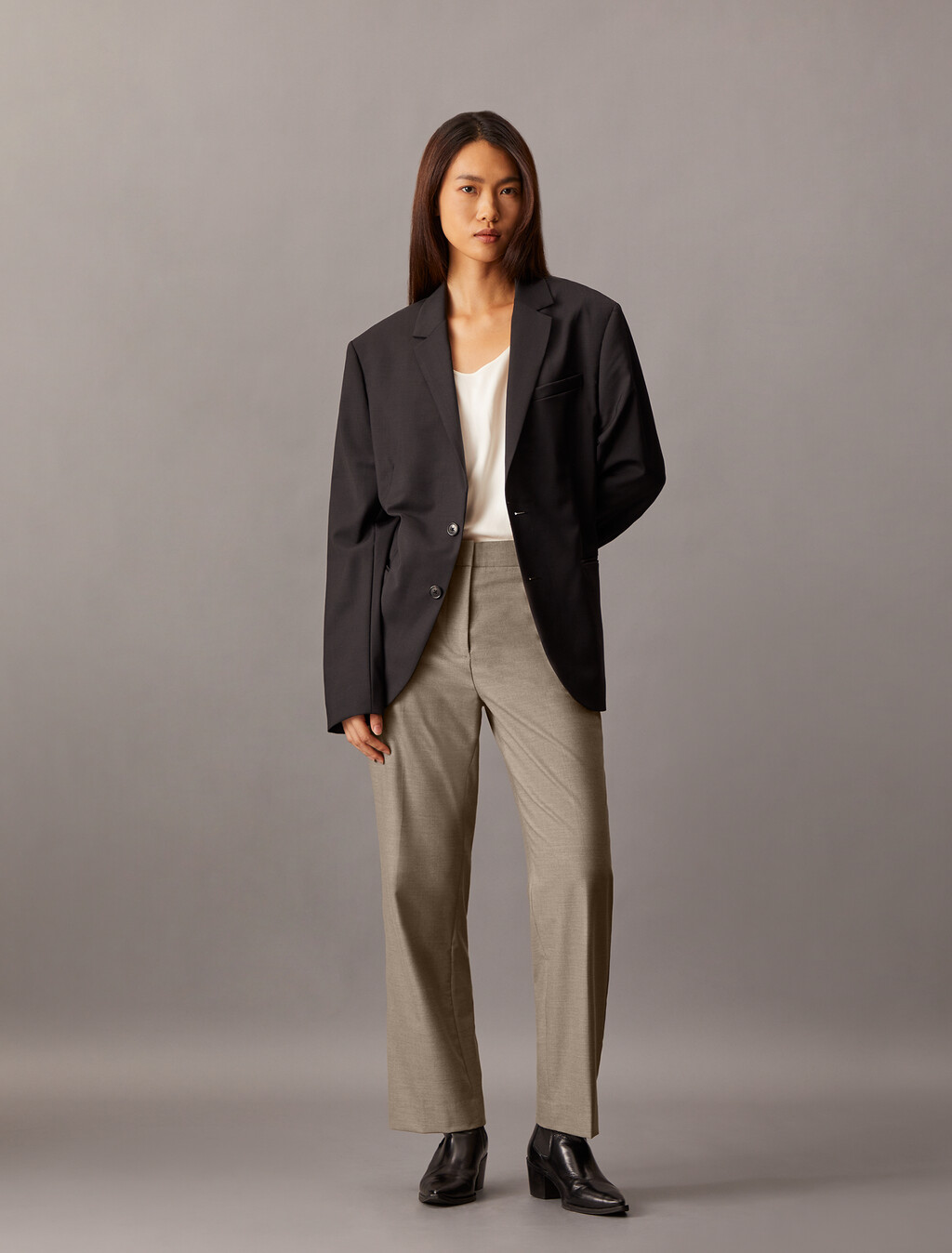 Refined Stretch Trousers, Driftwood Melange, hi-res