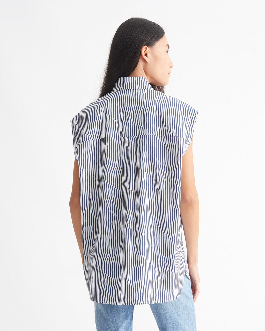 CK KHAKIS STRIPE SLEEVELESS SHIRT, Crayon Blue, hi-res