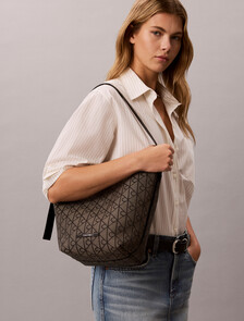 Emblem Jacquard Bucket Bag, LOTUS BEIGE / BLACK AOP, hi-res