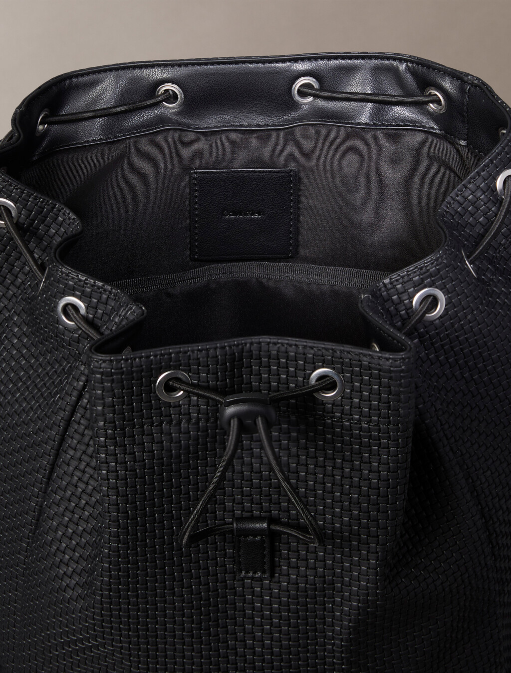 Embossed Woven Flap Backpack, Black, hi-res