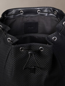 Embossed Woven Flap Backpack, Black, hi-res