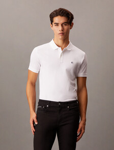 CK Badge Smooth Cotton Slim Polo, Bright White, hi-res