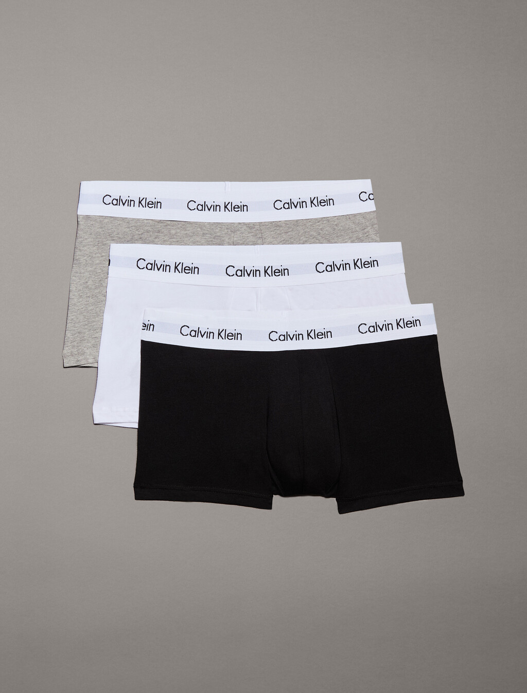 Cotton Stretch 3 Pack Low Rise Trunk, 1 Black / 1 White / 1 Grey Heather, hi-res