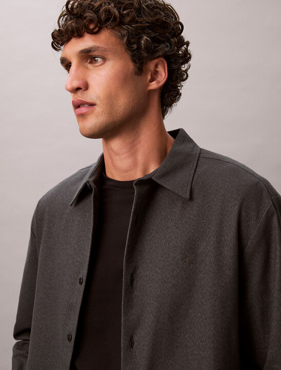 Melange Flannel Relaxed Button-Down Shirt