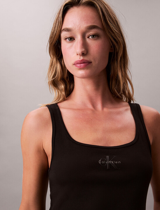 Monogram Scoop Neck Rib Knit Tank Top