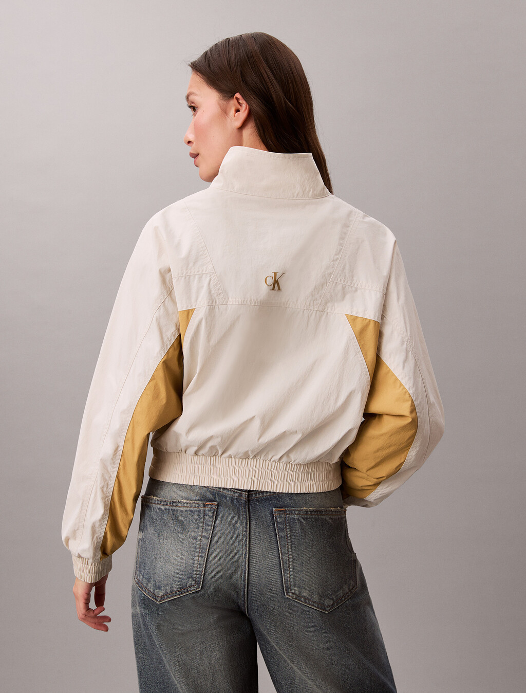 Cropped Colour Block Nylon Jacket, Chalk / Antelope, hi-res