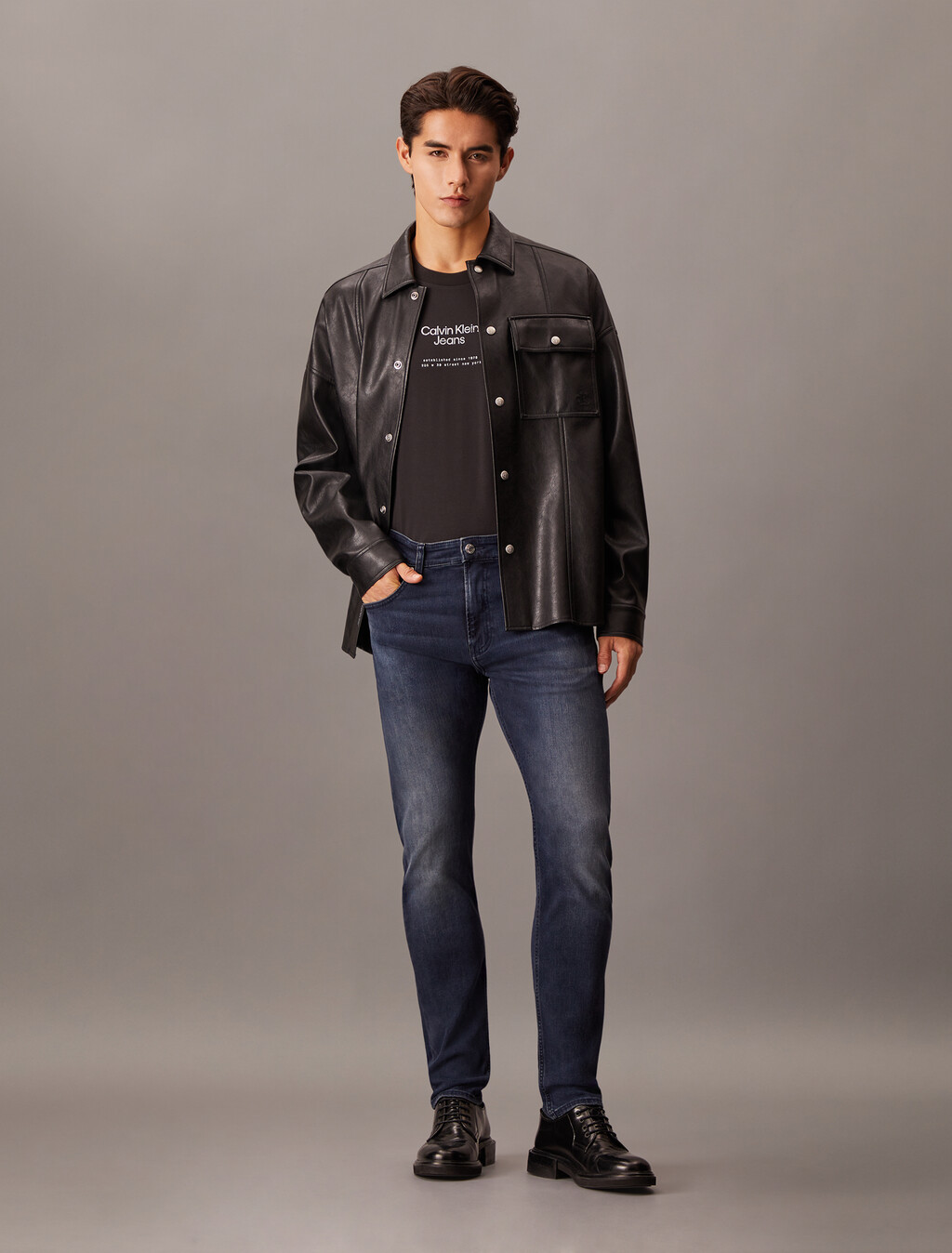 Textured Logo Smooth Cotton Tee, Ck Black, hi-res