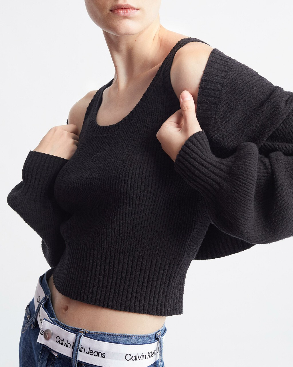 Feminine 2 In 1 Knit Cardigan, Ck Black, hi-res