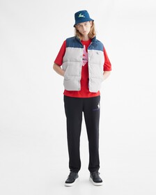 YEAR OF THE RABBIT COLOR BLOCK PUFFER VEST, ANTARCTICA, hi-res