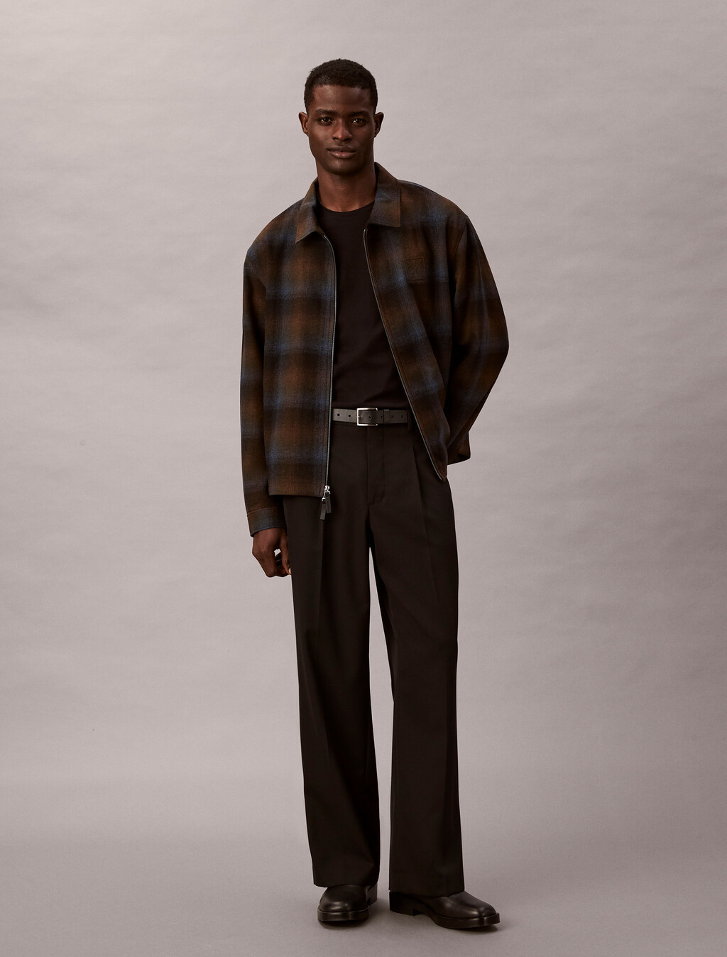 Yarn-Dyed Wool Blend Flannel Zip Jacket, Thrush, hi-res