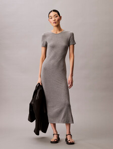 Second Skin Crewneck Midi Dress, MED GREY HEATHER, hi-res