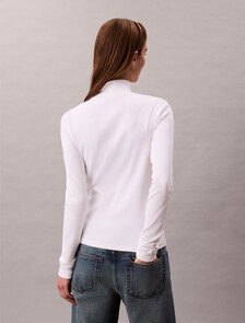 Ribbed Cotton Turtleneck Top, Brilliant White, hi-res
