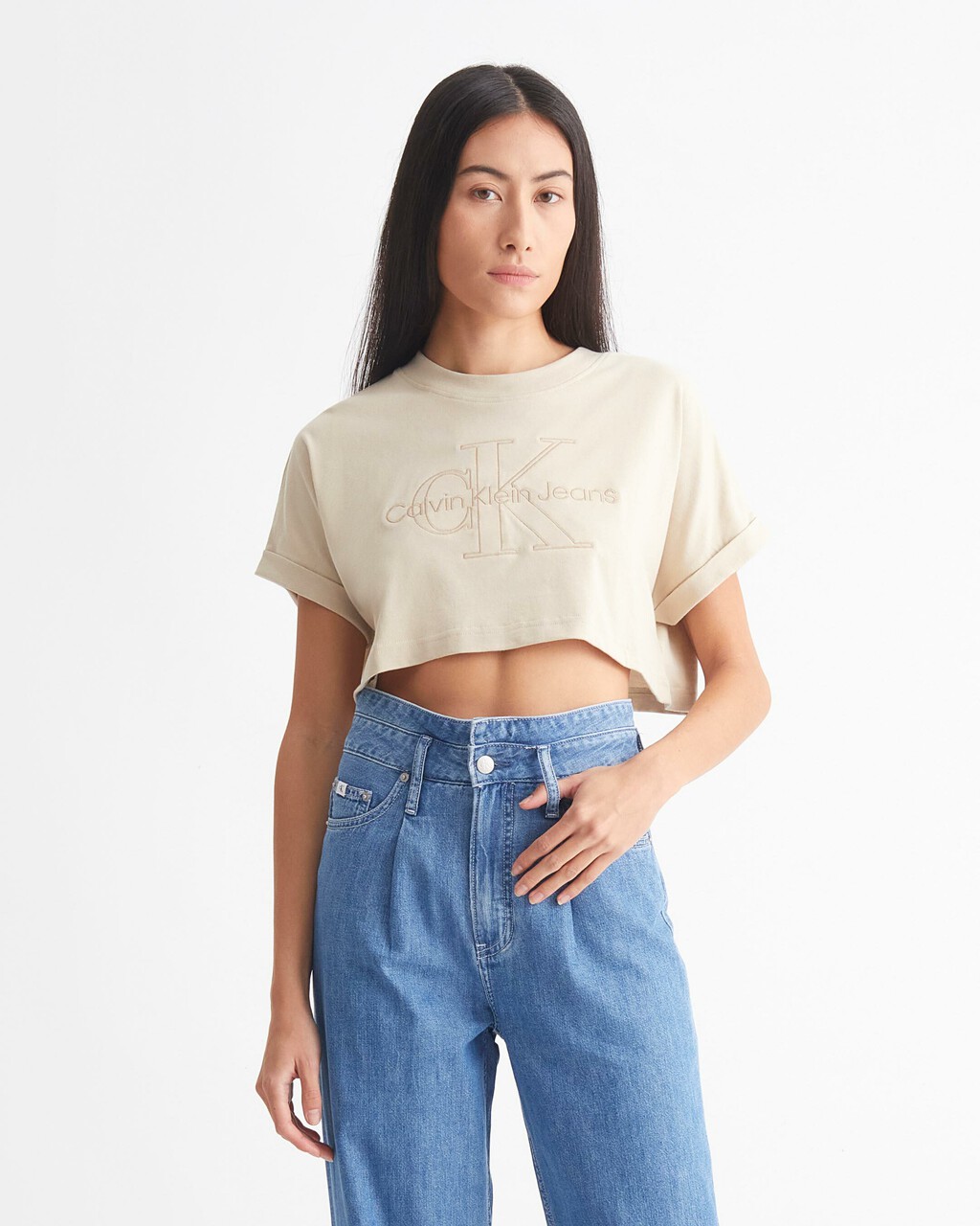 ICONIC UTILITY MONOLOGO CROPPED TEE, Classic Beige, hi-res