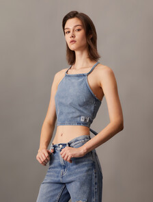 Tie Back Denim Top, Denim Light, hi-res