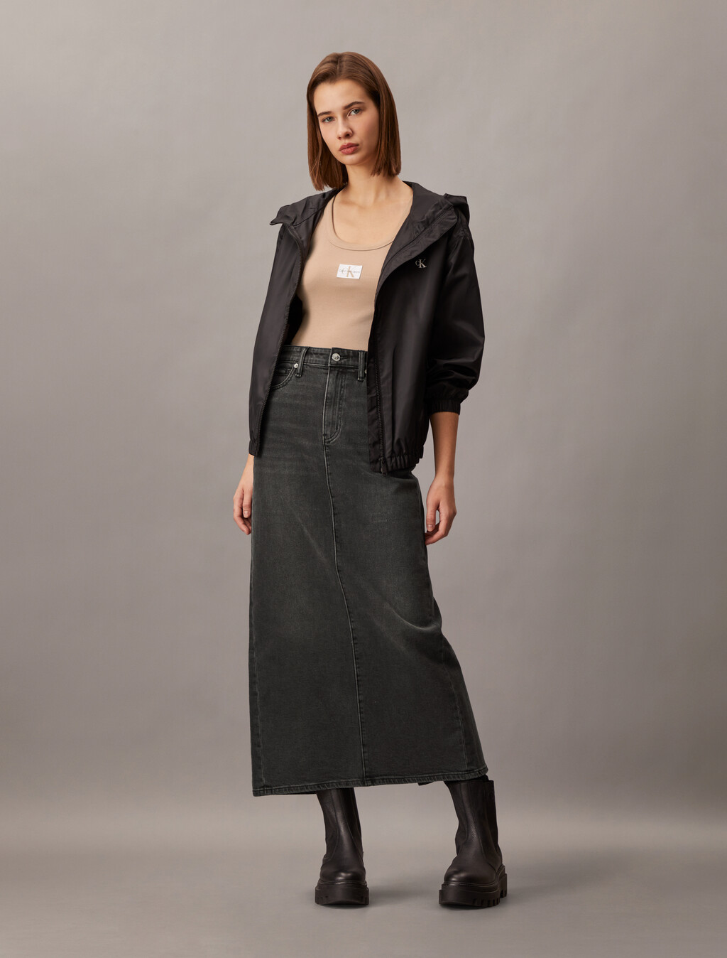 Maxi Denim Skirt, Denim Black, hi-res