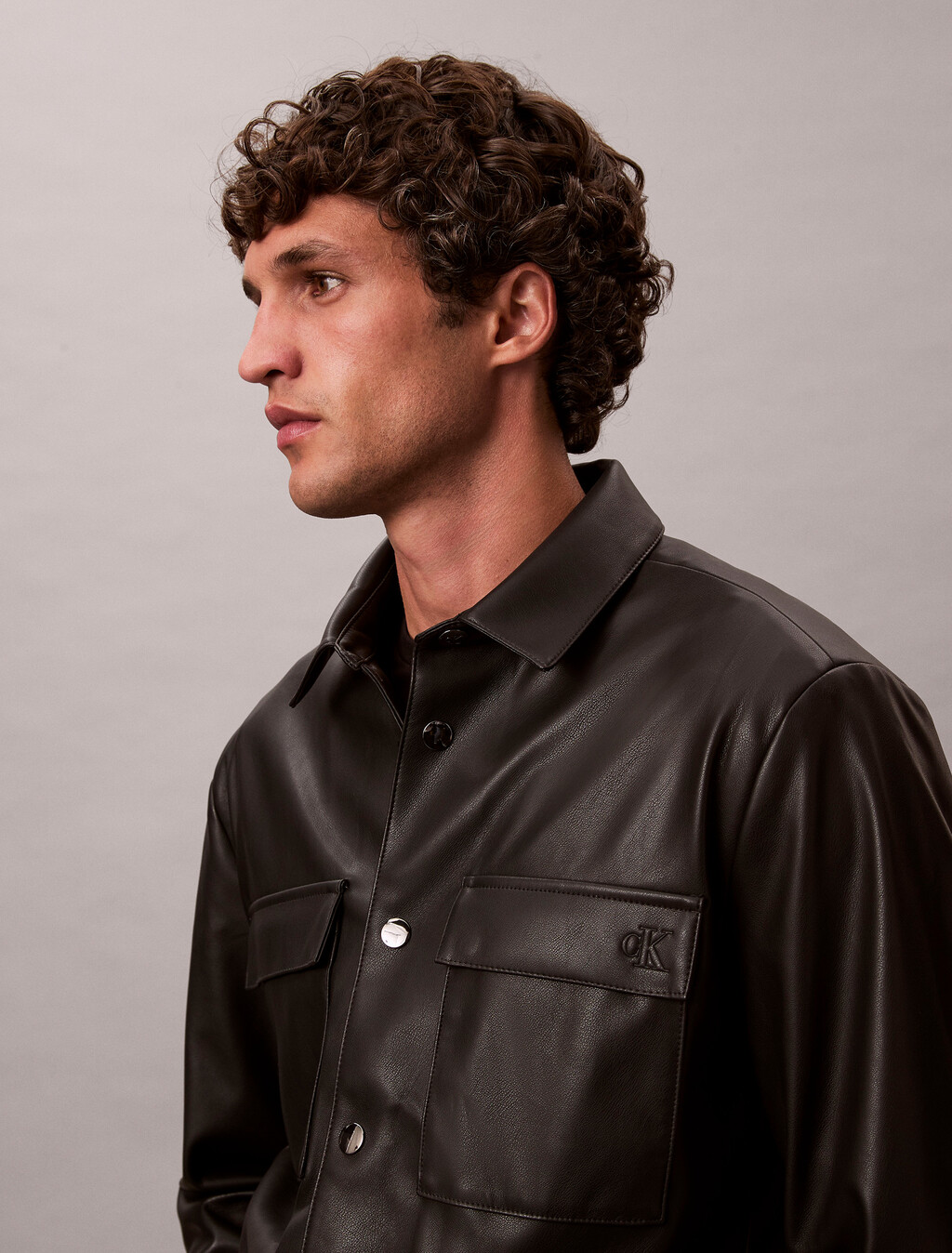 Faux Leather Shirt Jacket, Black, hi-res