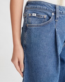 RECONSIDERED 90S STRAIGHT RECYCLED COTTON JEANS, Mid Blue Pleated, hi-res