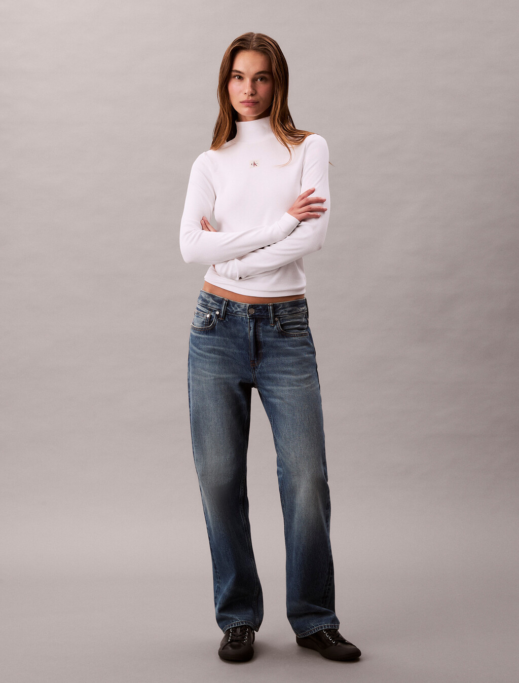 Ribbed Cotton Turtleneck Top, Brilliant White, hi-res