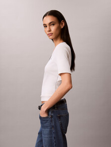 Slim Ribbed Open Back T-shirt, Bright White, hi-res