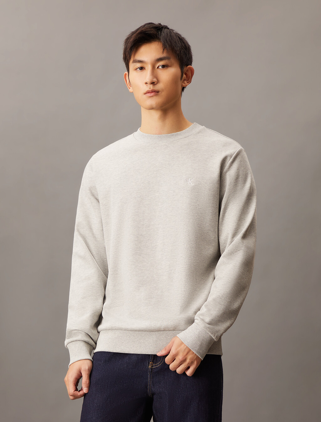 Back Monogram Print Sweatshirt, Light Grey Heather, hi-res