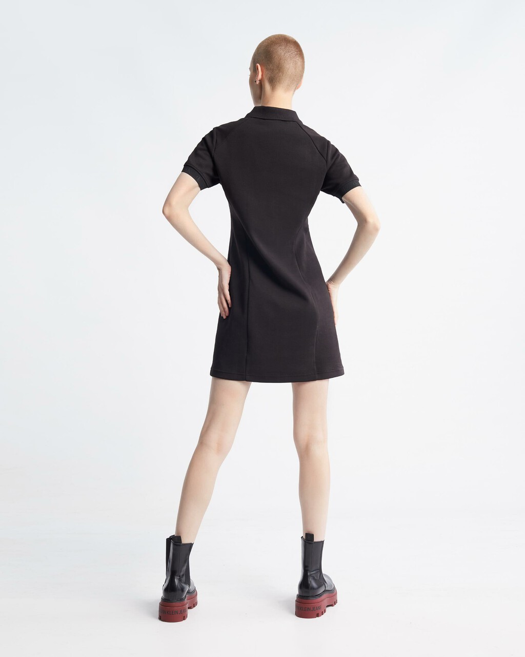 Logo Tape Slim Polo Dress, Ck Black, hi-res