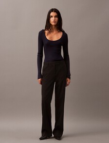 Low Rise Wool Gabardine Blend Trouser, Black Beauty, hi-res