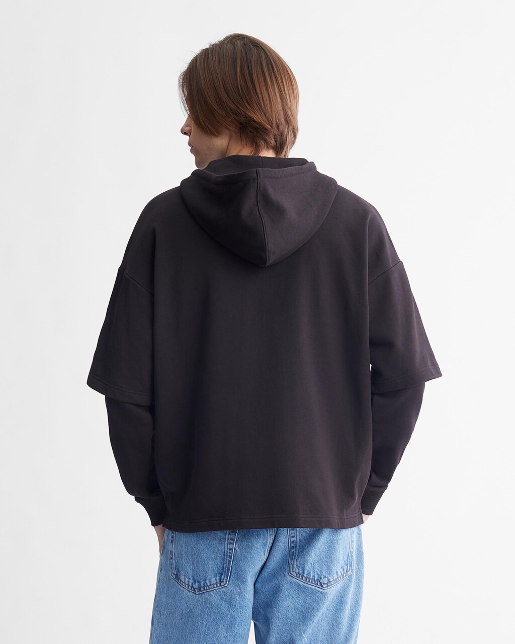 Layered Organic Cotton Hoodie, Ck Black, hi-res