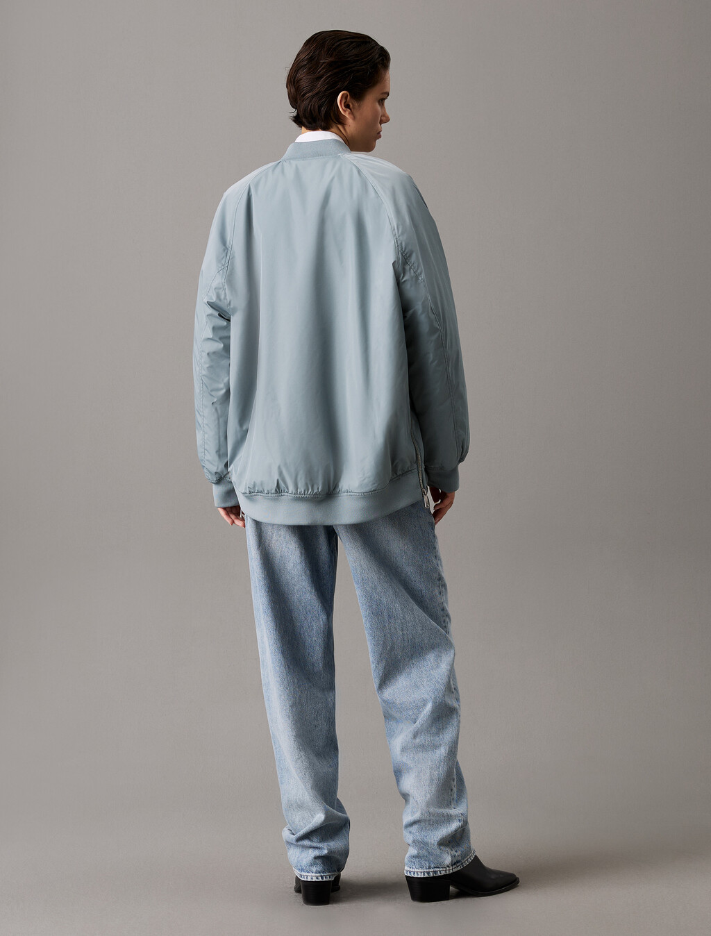 Long Padded Bomber Jacket, Lead, hi-res