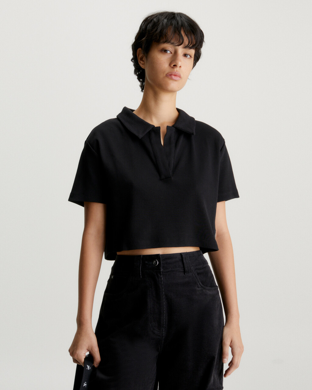 Relaxed Ribbed Polo Shirt, Ck Black, hi-res