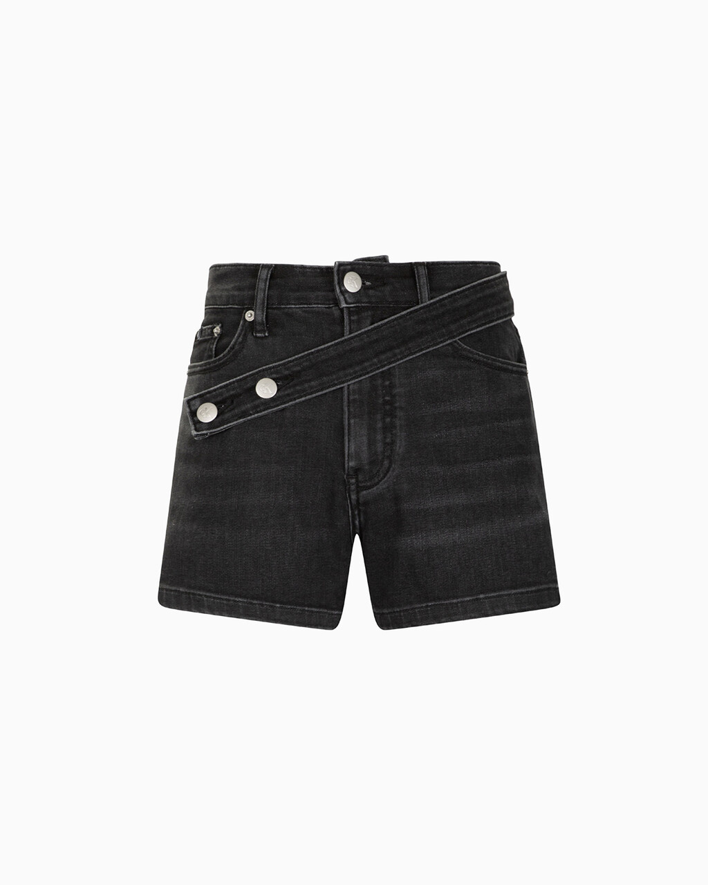 37.5 RECYCLED COTTON HIGH RISE DENIM SHORTS, Washed Black Dbl Belted Wb, hi-res