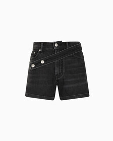 37.5 RECYCLED COTTON HIGH RISE DENIM SHORTS, Washed Black Dbl Belted Wb, hi-res