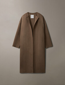 Cashmere Wool Blend Collarless Wrap Coat, Spiced Plum Melange, hi-res