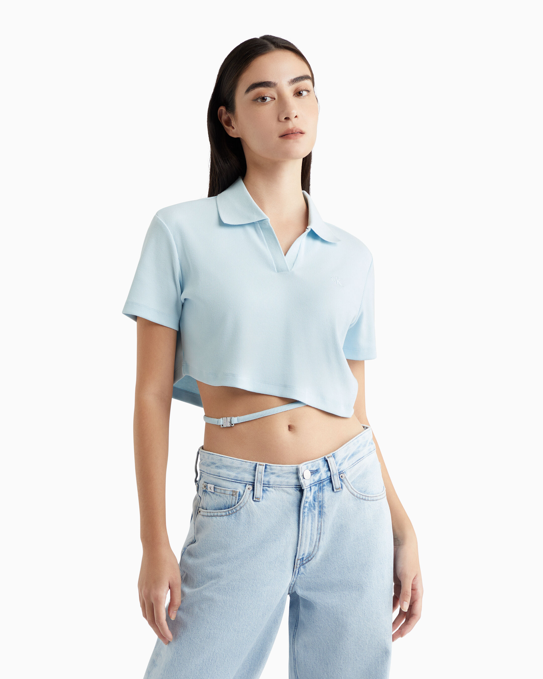 Modern Metals Cropped Polo Shirt With Logo Charm blue Calvin