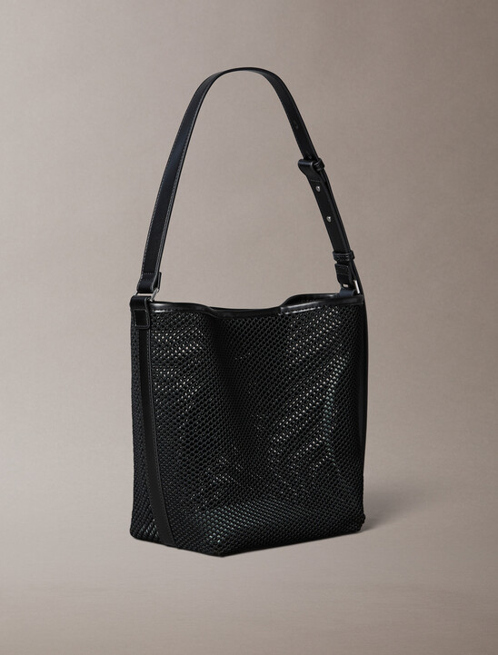 Mesh Emblem Logo Bucket Bag with Pouch