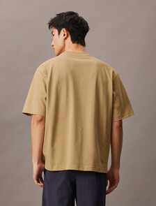 Two Tone Logo Embroidery Oversized Tee, Tannin, hi-res