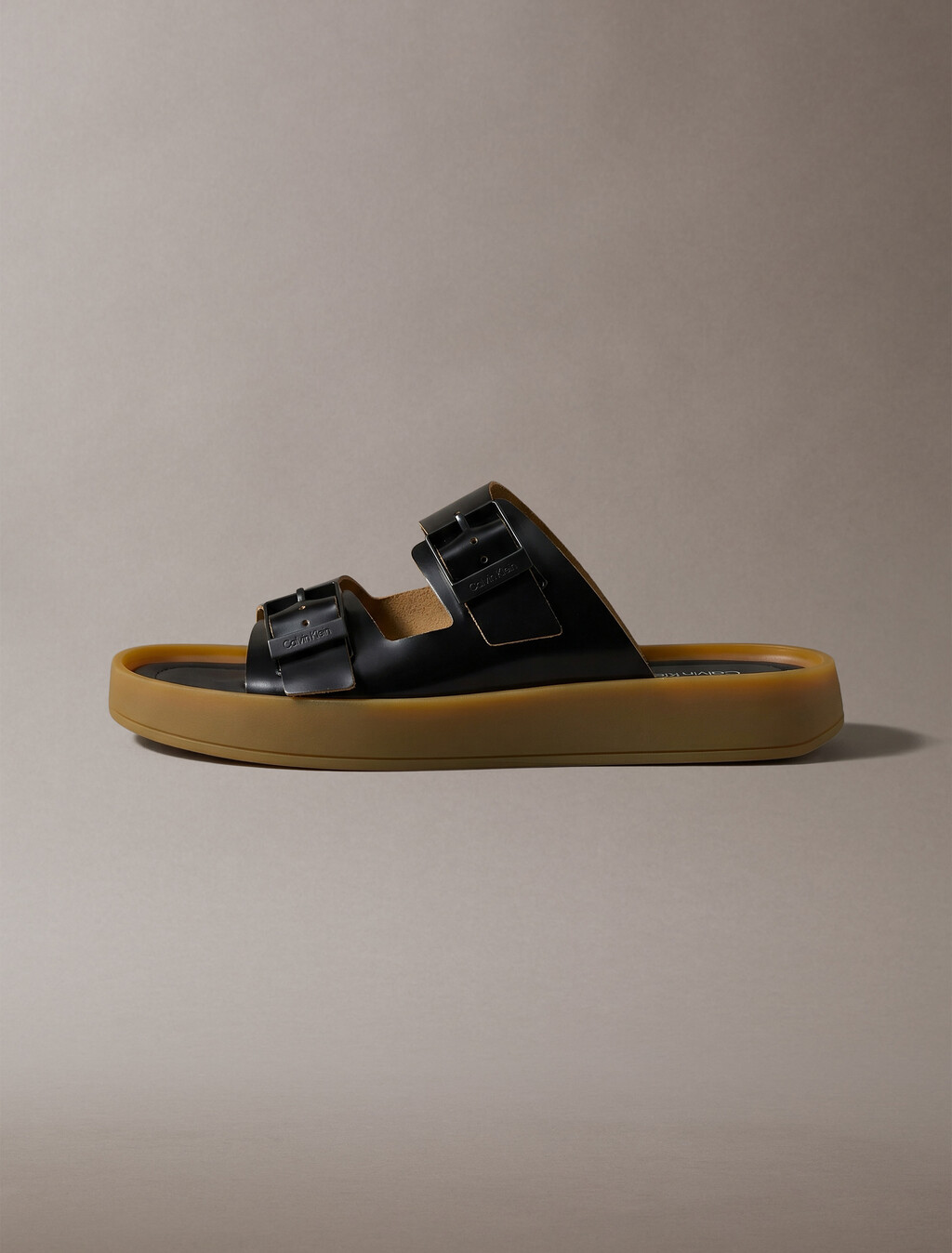 CK Milo - Leather Buckle Sandals, Black/Honey, hi-res