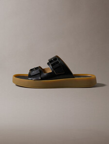 CK Milo - Leather Buckle Sandals, Black/Honey, hi-res