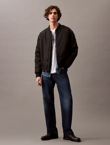 Padded Nylon Bomber Jacket, Black, hi-res