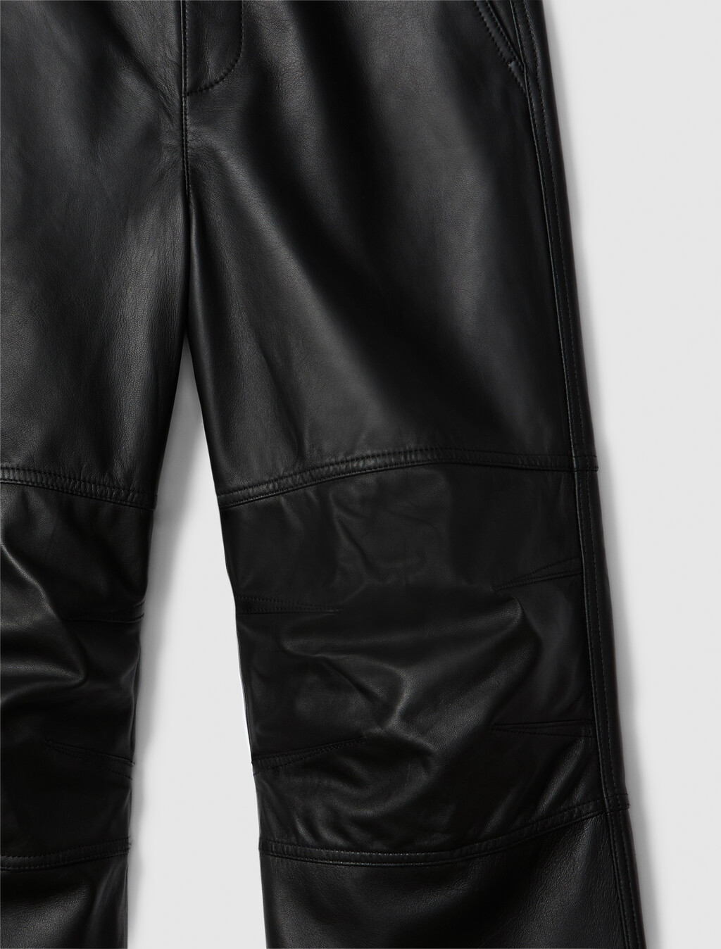 Leather Wide Leg Chinos, Black, hi-res