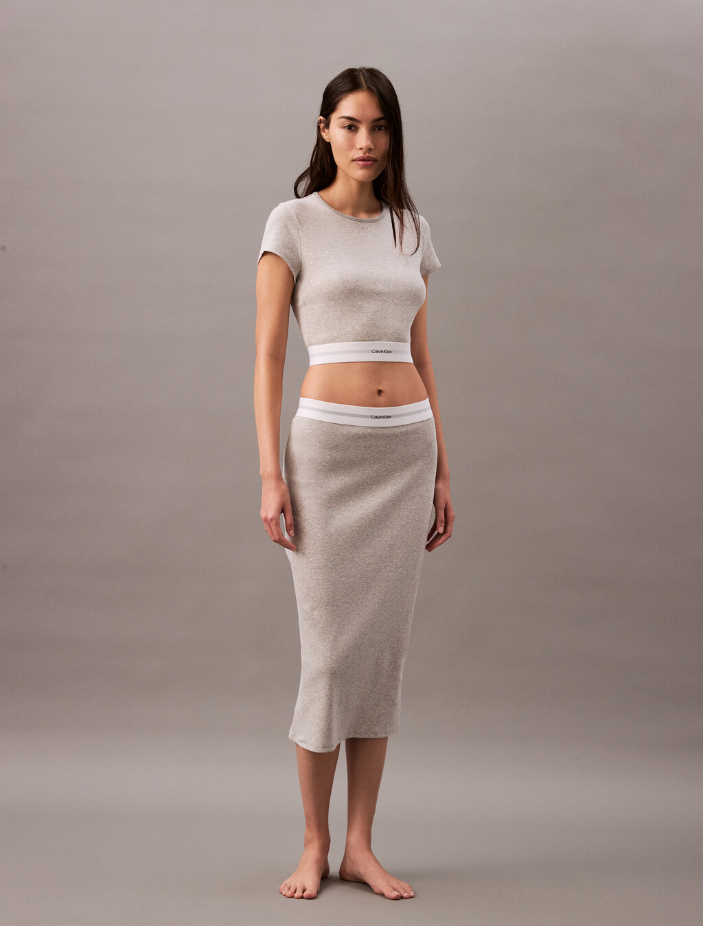 Cotton Stretch Rib Knit Skirt, Grey Heather, hi-res