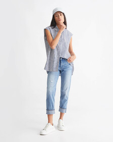 CK KHAKIS STRIPE SLEEVELESS SHIRT, Crayon Blue, hi-res