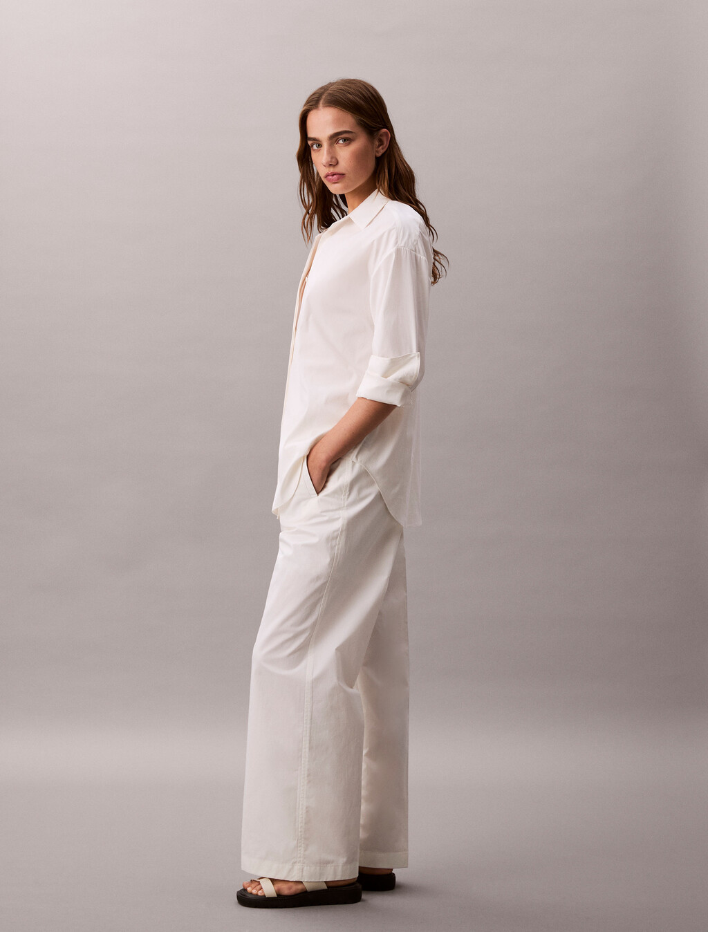 Cotton Relaxed Pants, Blanc De Blanc, hi-res