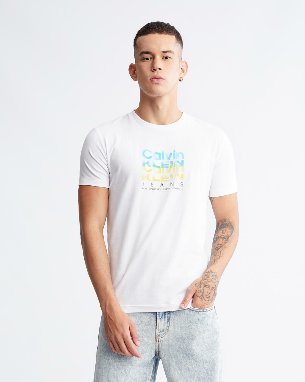 Multi Layering Logo Tee, Bright White, hi-res