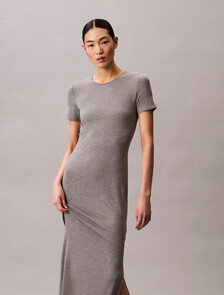 Second Skin Crewneck Midi Dress, MED GREY HEATHER, hi-res