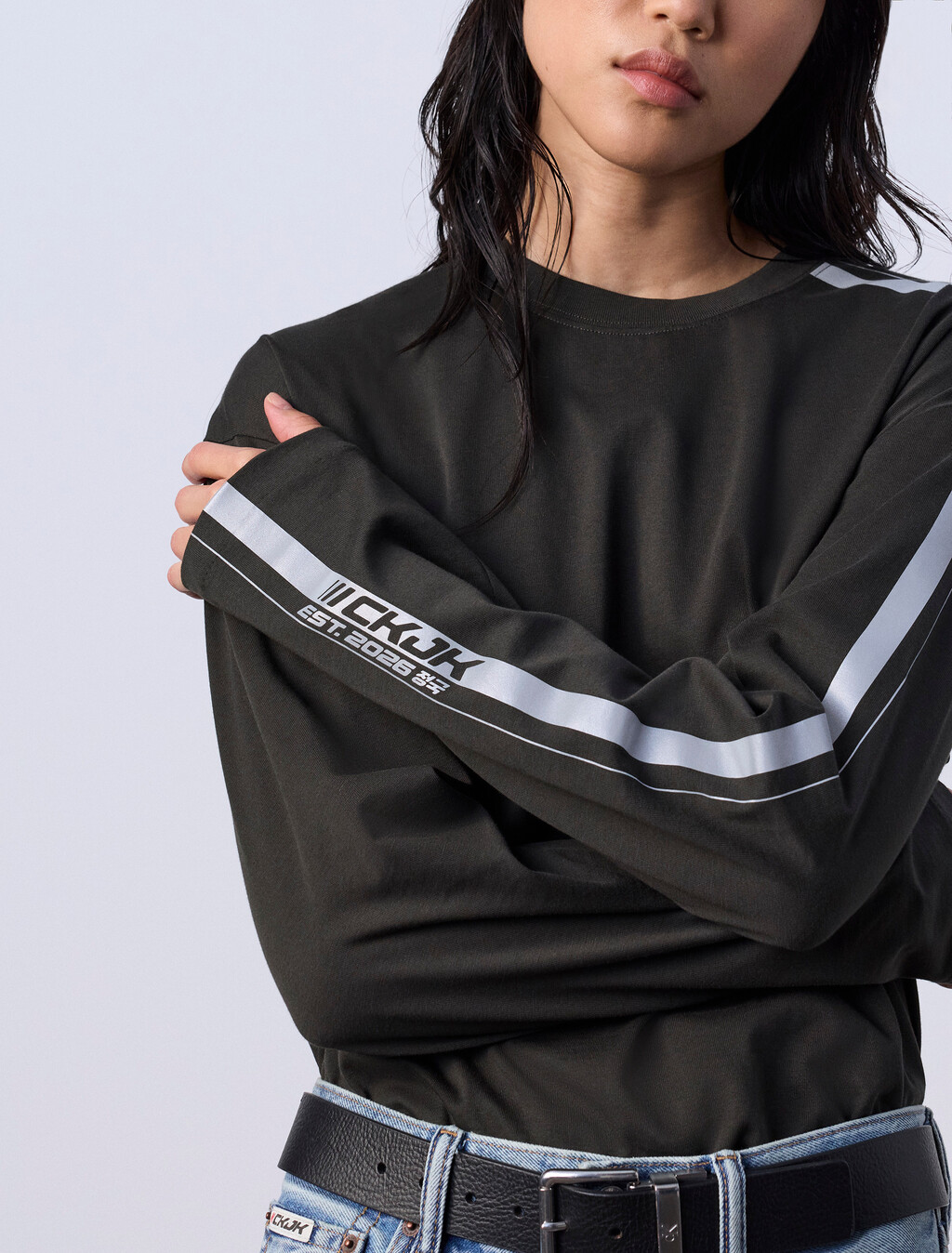 Jung Kook for Calvin Klein Racing Stripe Relaxed T-Shirt, Peat, hi-res
