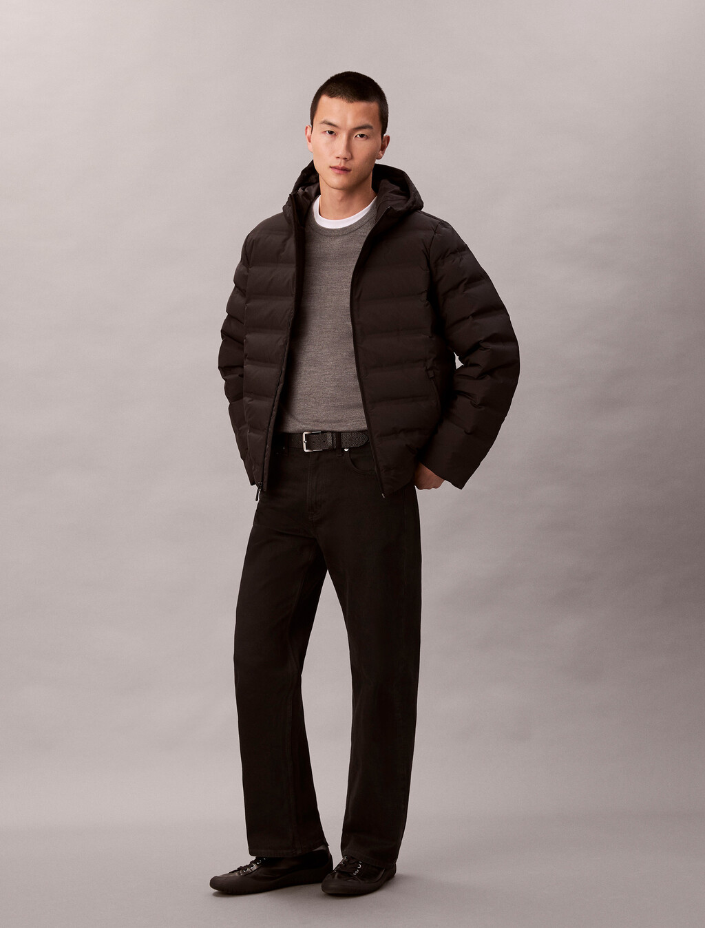 Packable Embossed Logo Quilted Puffer Jacket, Black, hi-res
