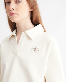 RECYCLED COTTON POLO SWEATSHIRT, IVORY, hi-res