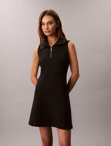 Scuba Fit And Flare Half Zip Dress, Black, hi-res