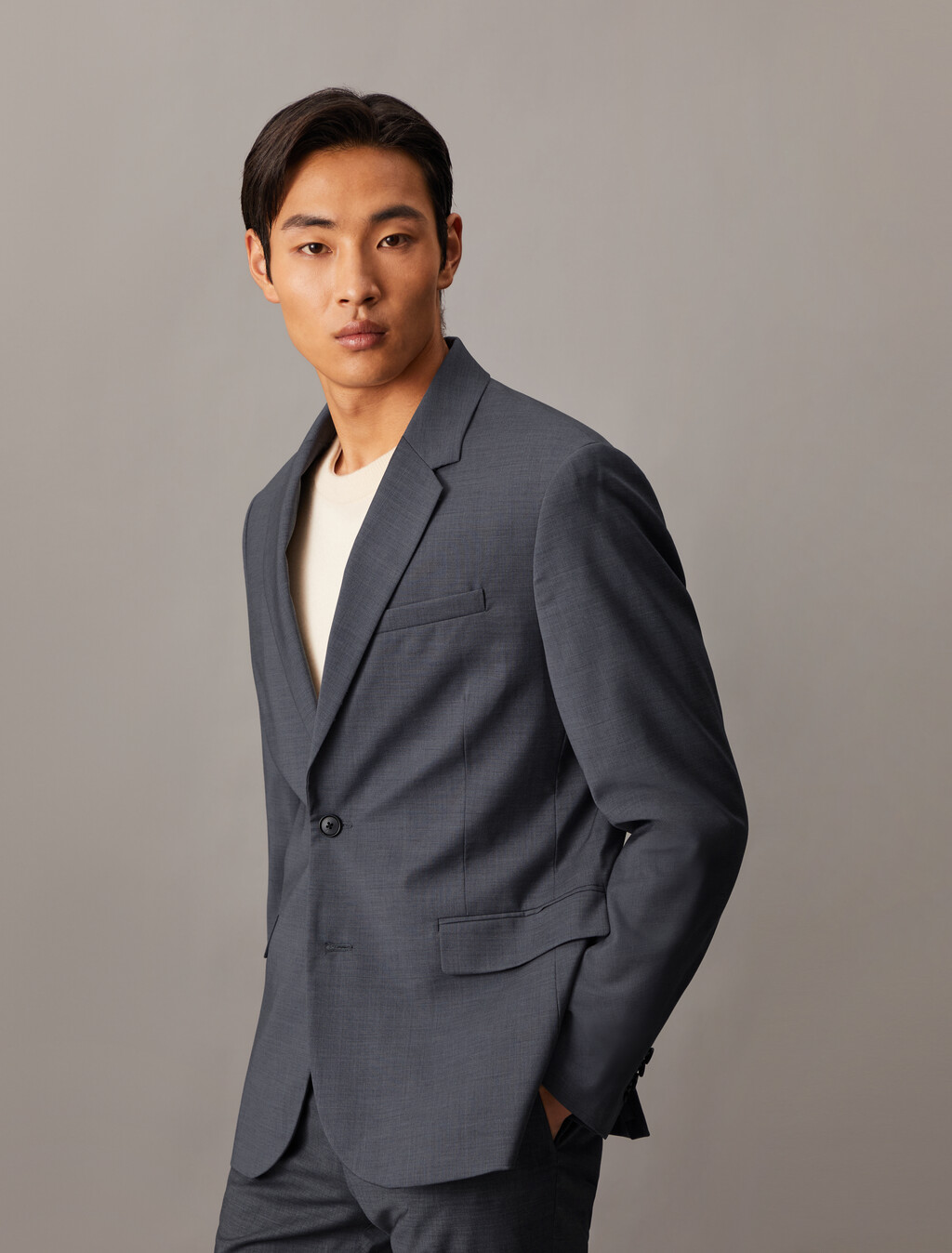 Refined Wool Slim Blazer, Grey Heather, hi-res