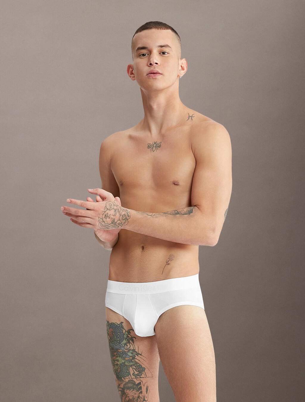 Ck Black Cotton Hipster Briefs, White, hi-res